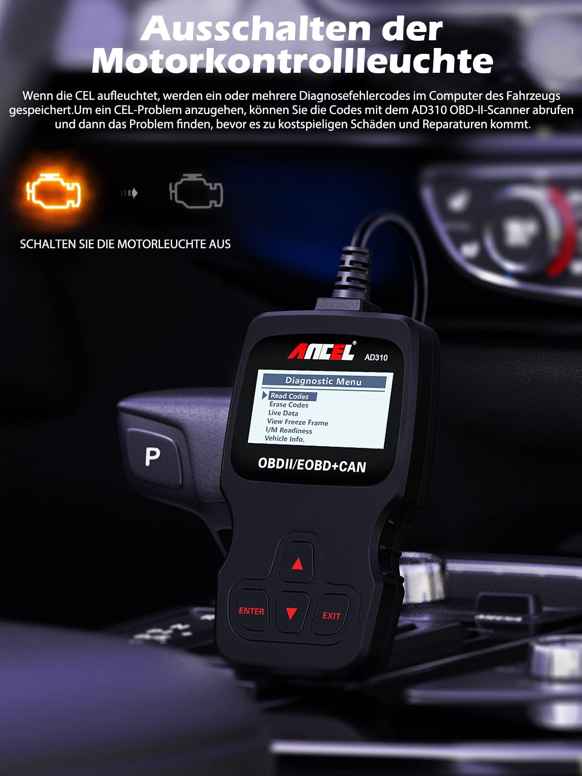 ANCEL AD310 OBD2 Car Diagnostic Tool, OBD-II Scanner Engine Fault Code Reader, Automotive Code Reader for All Vehicles since 1996 & Newer (Black)