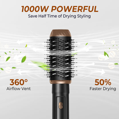 6 in 1 Hot Air Brush Set, Airstyler, with 6 attachments: 1000W Hairdryer, Round Brush Dryer Thermal Brush Airflow Curling Iron Automatic, Blow Dry Brush, Straightening Brush, Straighten, Curl, and Blow Dry Wet Hair.