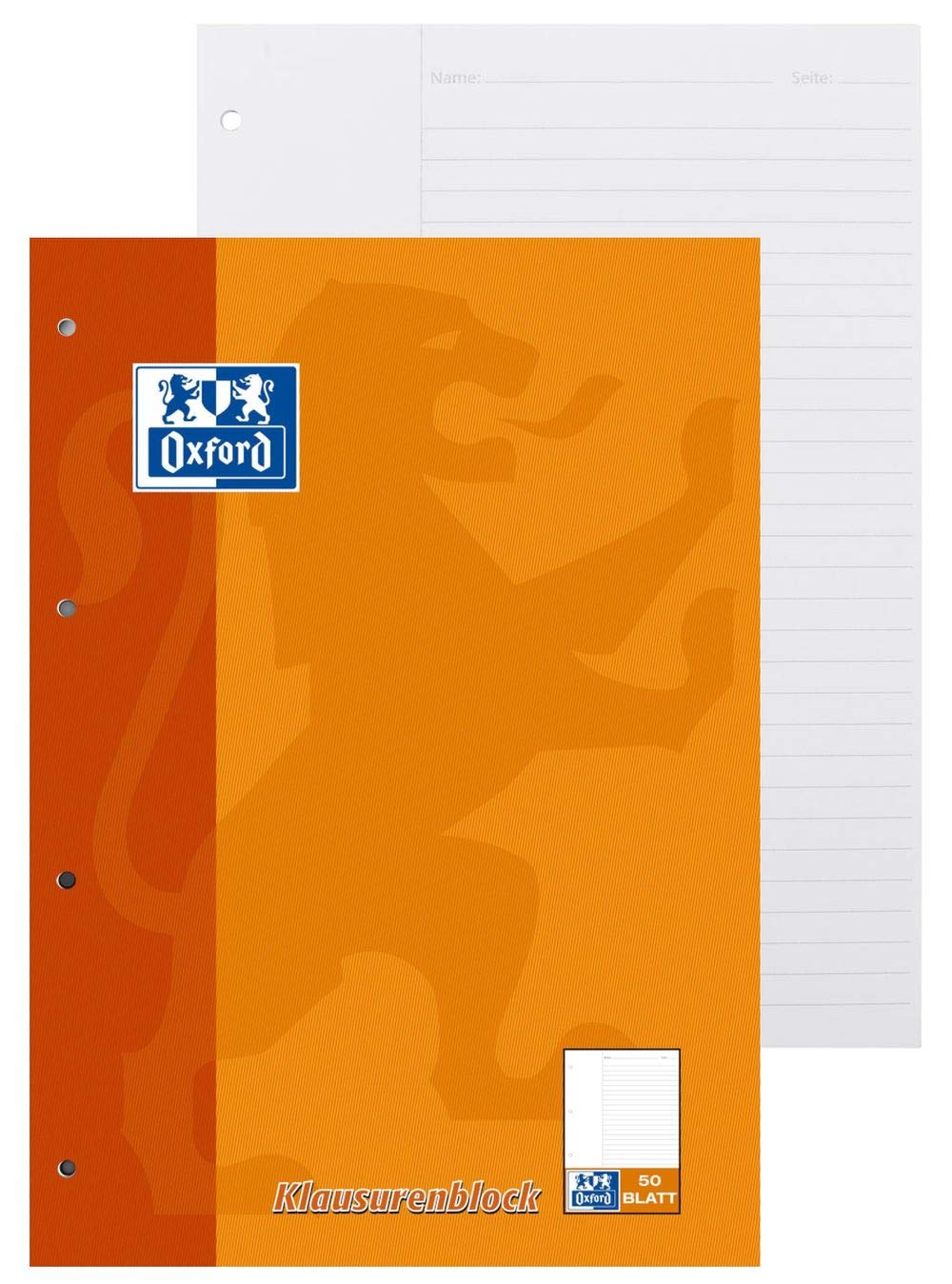 Oxford School Exam pad A4, lined with margin, 50 sheets, orange, pack of 5 & Brunnen 102142650 Legal pad/Legal paper (A4, squared with margin, ruling 26, 80 gsm, 50 sheets shrink-wrapped)