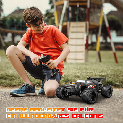 DEERC 1:14 Scale Remote Control Car, 4WD RC Car 40km/h with LED lights, 2 batteries for 40 minutes of runtime, 2.4GHz remote control racing toy for adults and kids (9000E).