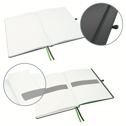 Leitz Complete Quality Notebook A6 lined, 160 pages, 80 sheets, hardcover with high-quality cover, 100 g/m² paper FSC certified, closure, bookmark, pen loop, black, 44800095