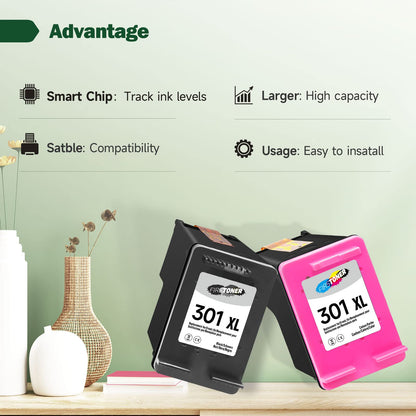 301 printer cartridges multipack, 301XL black and color ink cartridges replacement for original HP 301 for HP Envy 4500 4502 5530 5532 Deskjet 1000 1050 1510 2510 2540 3050 OfficeJet 3830 3834 4655 5220