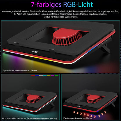 IETS GT500 Powerful Turbo Fan (5000 RPM) RGB Laptop Cooling Pad with stepless speed, sealing foam for fast cooling gaming laptop, 13-17.3 inch cooler with 3-port USB hub.