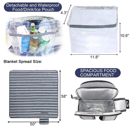 Sunflora Picnic Backpack Set for 4 with Insulated Cooling and Blanket, Picnic Basket for 4 People for Camping Outdoor (Gray)