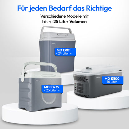 MEDION mobile electric cooler box 2in1 cooling and warming (24 liters, thermo-electric, mini fridge, 3in1 connection 5V USB, 12V & 230V, for car, motorhome, camping, garden, pool, MD13011)