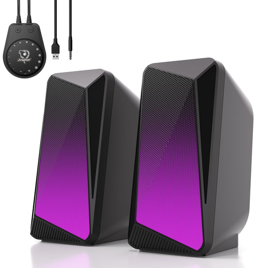 SOULION C30 PC Speakers for Monitor, Laptop, Gaming, Desktop Computer Bluetooth Soundbar with LED, 3.5mm Aux Input, USB-Powered, 1 Pair