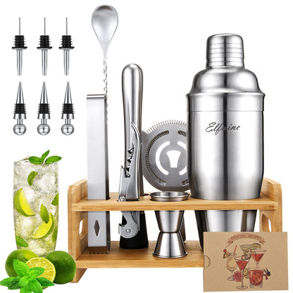 Cocktail set gifts for men Christmas - 16 piece cocktail shaker set, bartender set 750ml shaker cocktail mixing set with bamboo stand recipes, stainless steel home bar set cocktail advent calendar.