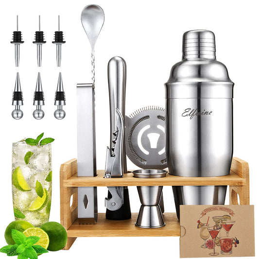 Cocktail set gifts for men Christmas - 16 piece cocktail shaker set, bartender set 750ml shaker cocktail mixing set with bamboo stand recipes, stainless steel home bar set cocktail advent calendar.