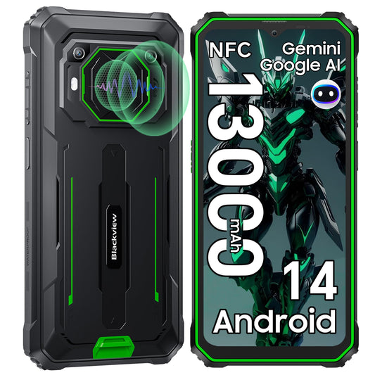 Blackview BV6200 Pro 13000mAh outdoor phone without contract Android 14.18GB+128GB rugged smartphone waterproof, 98dB speaker, Helio P35 2.3GHz, 6.56" HD+ construction phone, dual 4G/OTG/GPS/13MP/NFC