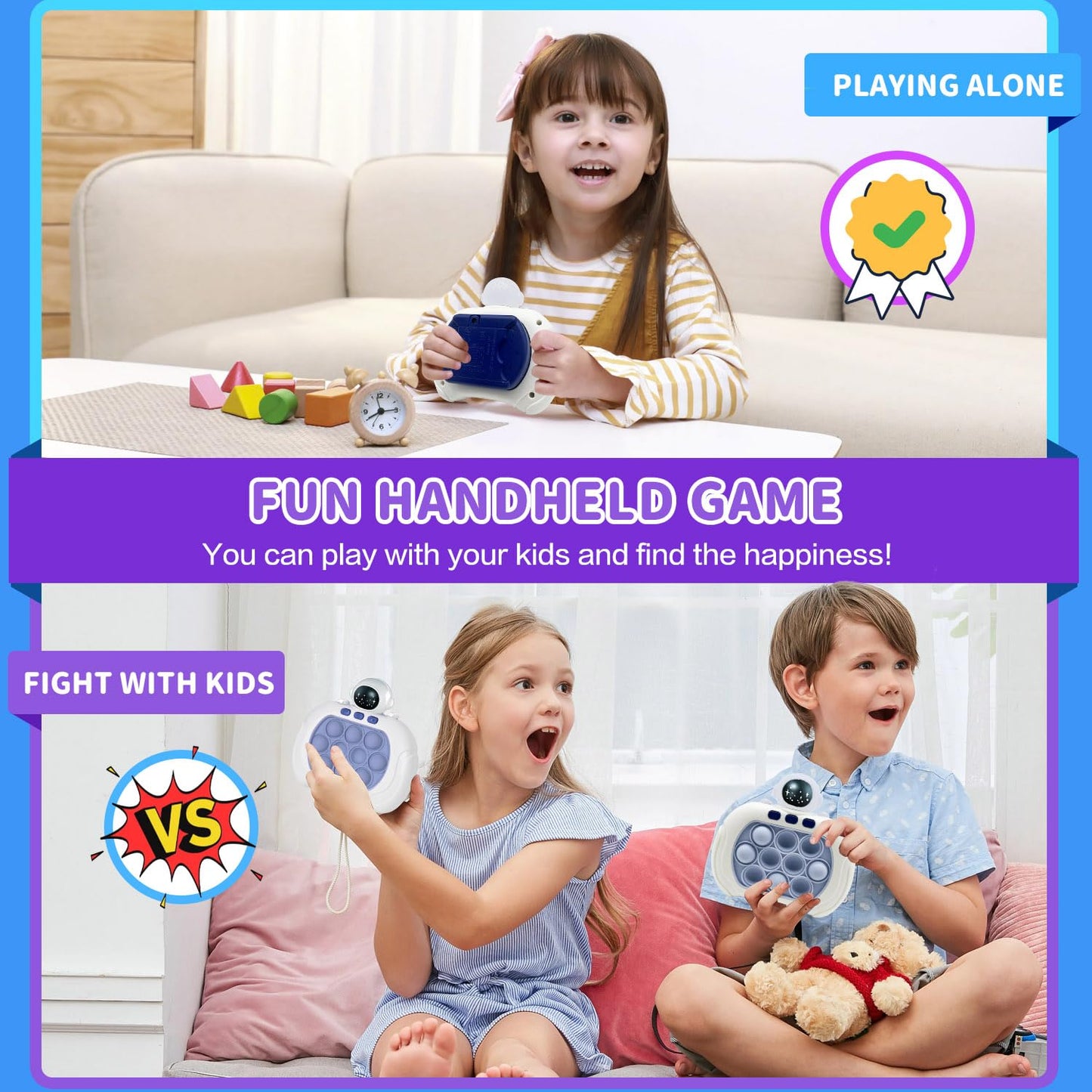 Quick Push Pop Game, Fidget Toys Pro for Kids & Adults, Handheld game, fast puzzle machine, push bubble stress toy, gift for boys, girls, teens.