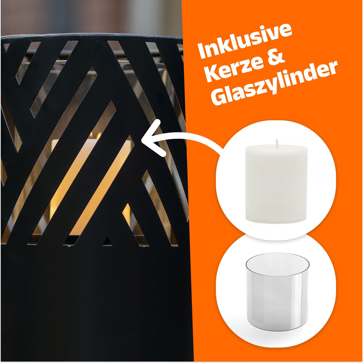 BENTSON lantern column Black Design I 2-piece Set I Decorative column for garden in Industrial Design I Garden lantern for outdoor and indoor I Lantern including candles I Stripes I 95cm + 75cm