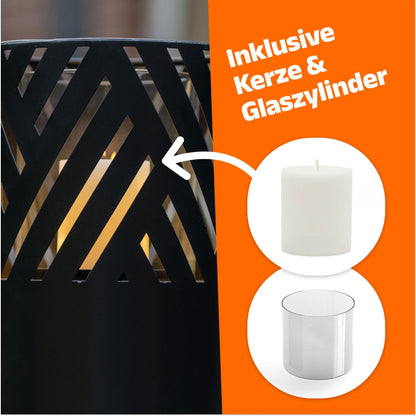 BENTSON lantern column Black Design I 2-piece Set I Decorative column for garden in Industrial Design I Garden lantern for outdoor and indoor I Lantern including candles I Stripes I 95cm + 75cm