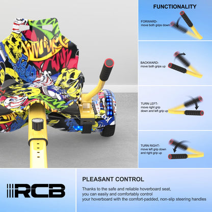 RCB Hoverboard Seat, Go-Kart accessory, with seat suitable for all 6.5"-10" Two Rounds Self Balancing Scooter, Hoverkart for adults and children.