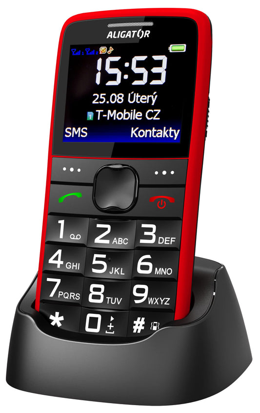 ALLIGATOR senior big button phone AZA675RD with 2.2" color display, SOS button, and location feature, red color.