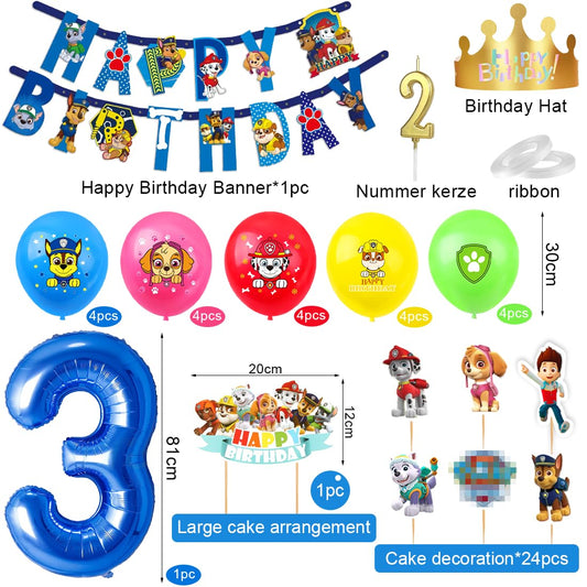 Patrol Birthday Decorations 3 Years, Paw Balloon Kids Birthday Boys Girls, Cartoon Dog Balloons Set, Dog Patrol Blue Balloon 3rd Birthday, Cake Topper for 3 Years Kids Birthday Party Decorations