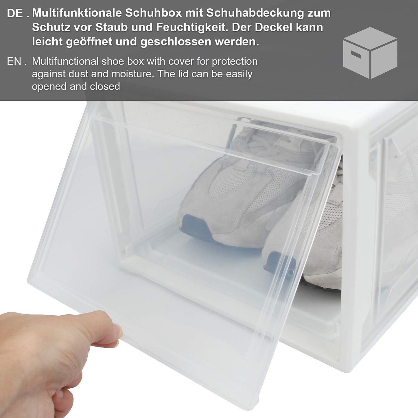 Yorbay Shoe Box, set of 3, stackable shoe organizer, plastic box with transparent door, reusable shoe storage, 37x26x20 cm, for shoes up to size 48, White