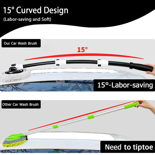 15° Angle Car Wash Brush With Long Handle Telescopic Pole 43" Aluminum Auto Brushes Soft Car Wash Mop Scratch Cleaning Brushes For Truck SUV RV Brush, Wash Brush Motorhome Microfiber Mop