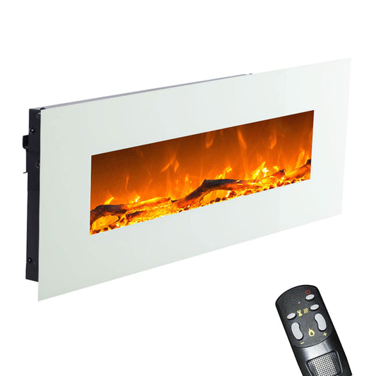 GLOW FIRE electric fireplace with heating and fireplace (wall fireplace) - electric fireplace with LED light, heater, decoration & remote control - for wall mounting, max. 1500 W - White, 126 cm