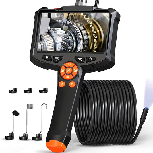 Endoscope camera with light, AOPICK 8mm IP67 waterproof endoscope, 4.3" IPS inspection camera screen, 1080P HD tube camera with 8 adjustable LEDs, 16.5FT/5M semi-rigid cable.