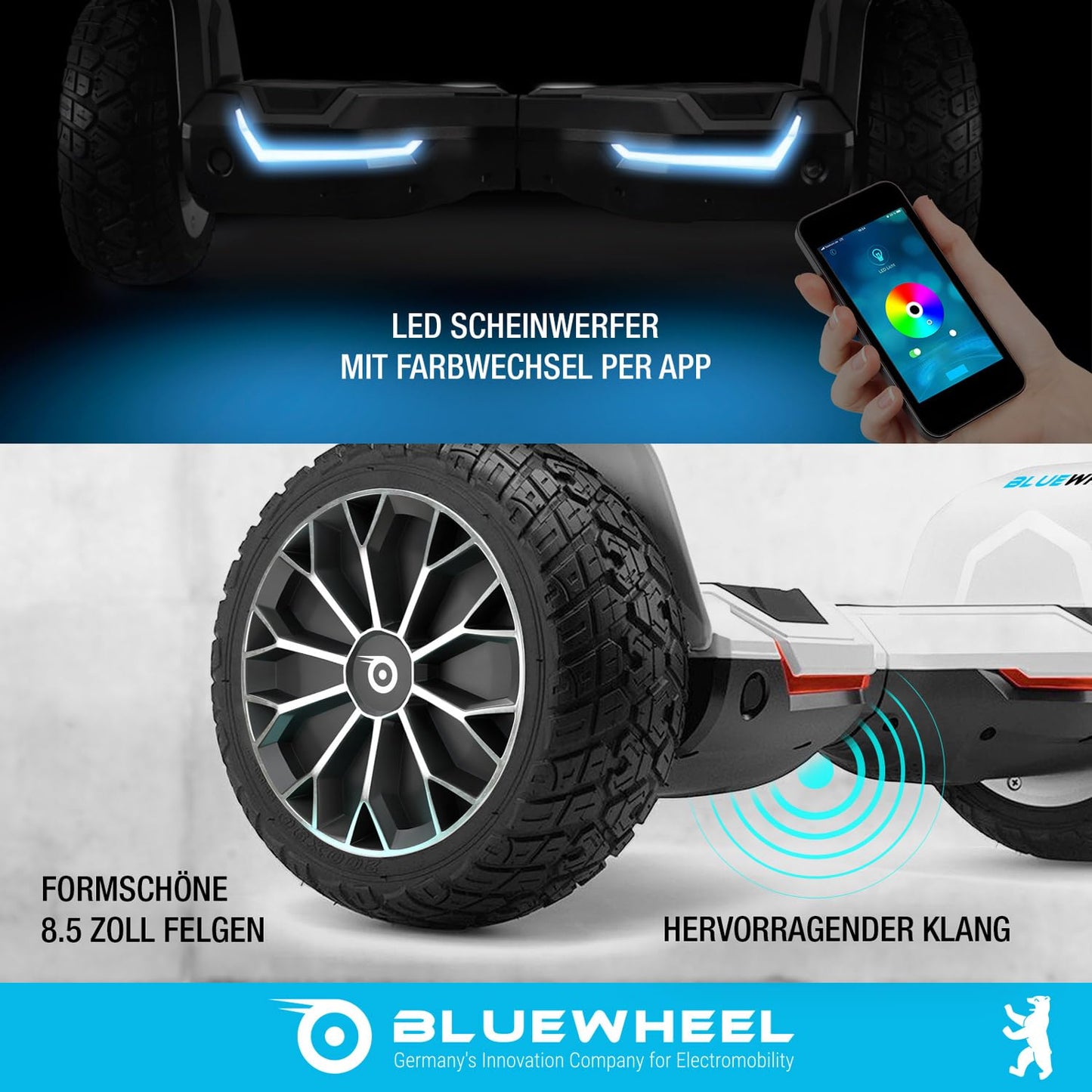8.5" Premium Offroad Hoverboard Bluewheel HX510 SUV German Quality Brand - Kids Safety Mode & App - Bluetooth - Strong Dual Motor - Electric Skateboard Self Balance Scooter