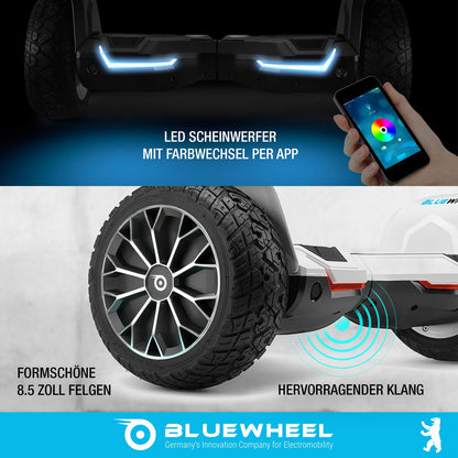 8.5" Premium Offroad Hoverboard Bluewheel HX510 SUV German Quality Brand - Kids Safety Mode & App - Bluetooth - Strong Dual Motor - Electric Skateboard Self Balance Scooter