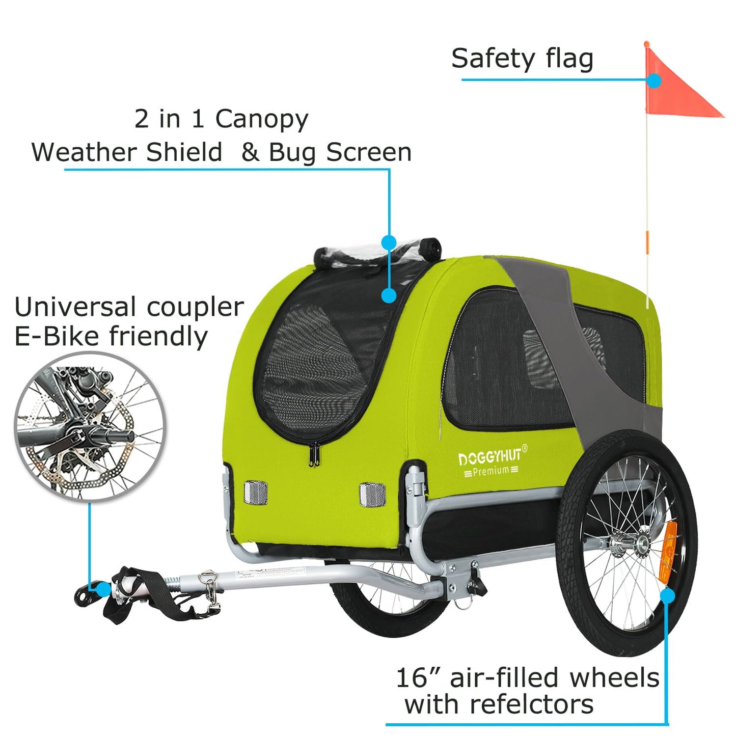 DOGGYHUT® MEDIUM bike trailer for dogs up to 23 kg, foldable (GREEN)