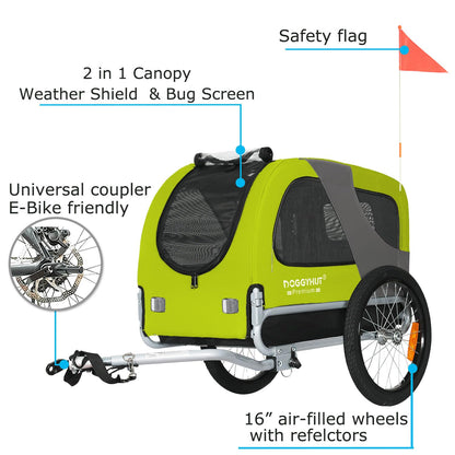 DOGGYHUT® MEDIUM bike trailer for dogs up to 23 kg, foldable (GREEN)