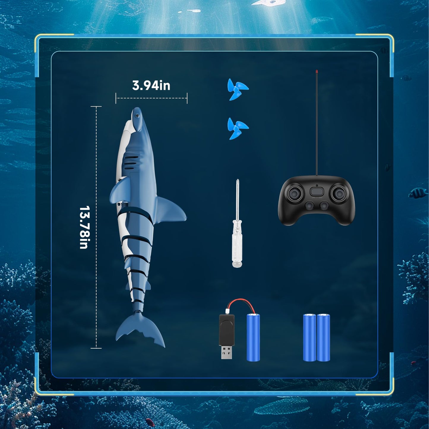 Remote Control Shark Toy with High Simulation, Summer Water Toy for Kids, Boys 6 years and older, fun party games for pool and bath (Blue)
