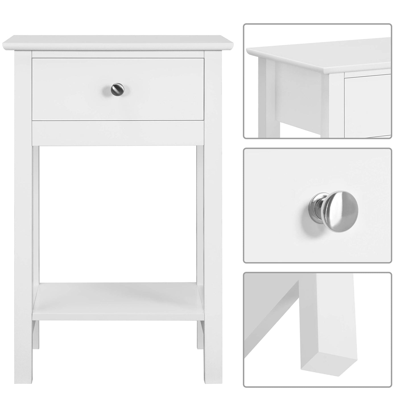 Yaheetech 2 Pack Nightstand Side End Table with Drawer and Shelf Modern Telephone Table Coffee Table made of MDF 40 x 30 x 61 cm, White