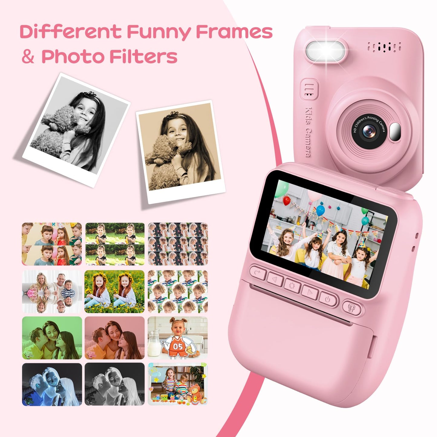 GREENKINDER Instant Camera for Kids, 14MP 3.0 Inch Screen Kids Camera Instant Camera with 32G Card, Printing Paper & Colored Pens, 1080P Kids Camera Instant Print, 3-12 Years