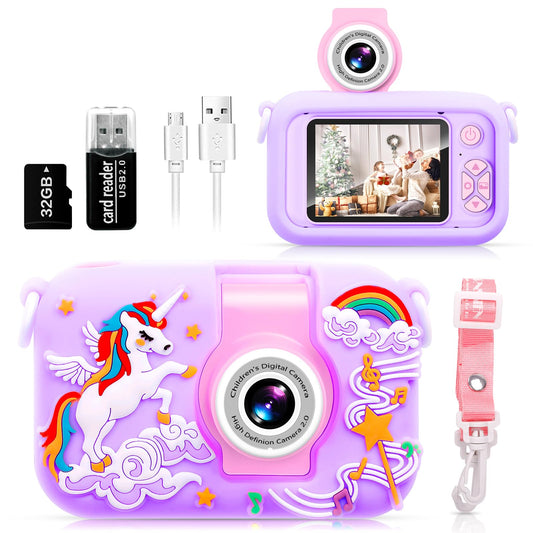 ARNSSIEN Kids Camera for 3 4 5 6 7 8 9 10 11 12 year old Girls/Boys, Kids Camera with 180° Flip Lens & 2.4in IPS Screen, Birthday Party Gift Toy for Girls/Boys, 32GB, X101