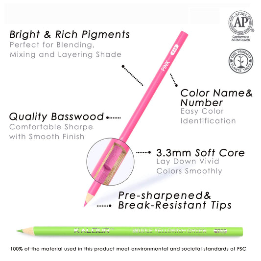 KALOUR 180 colored pencil set for adults, artists- vibrant pigment soft lead- wax-based- Ideal for coloring, drawing, sketching, shading, and blending- Vibrant colors