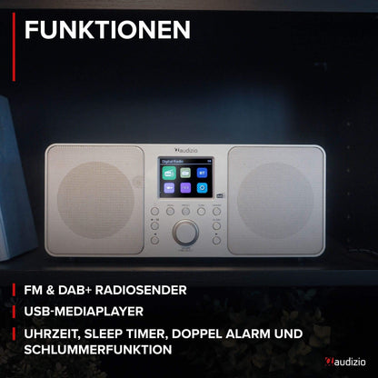 Audizio Genoa DAB radio with Bluetooth - stereo DAB Plus radio with remote control, 60 memory slots, auto scan, line-out, USB, ideal for home and on the go, easy operation - silver.