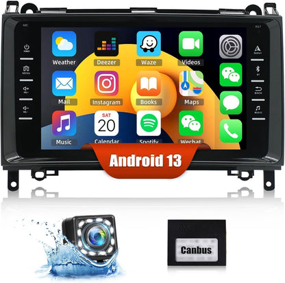 CAMECHO 1+32G Android 13 car radio with navigation for Mercedes Benz W169 W245 B160 B170 B180 B200 W639 Vito Viano W906 Sprinter, 8 inch screen with Mirror Link WiFi FM Bluetooth and USB+backup camera
