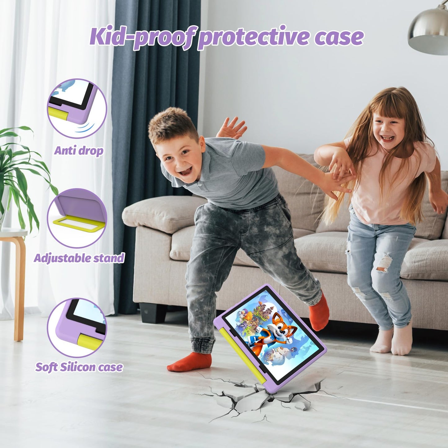 Yicty Kids Tablet｜Upgraded 10-inch Android 14 Tablet for Kids with Protective Case｜Octa-Core｜8+64GB Expandable to 1TB｜Dual Camera｜Parental Controls｜Great Gift for Toddlers