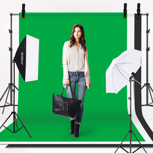 Andoer Photo Studio Kit, 1.8M x 2.7M Background Support System (Green Black White) with Softbox, Continuous Light, White Soft Light Umbrella, Reflector for Portraits, Product Photography, and Video Recording