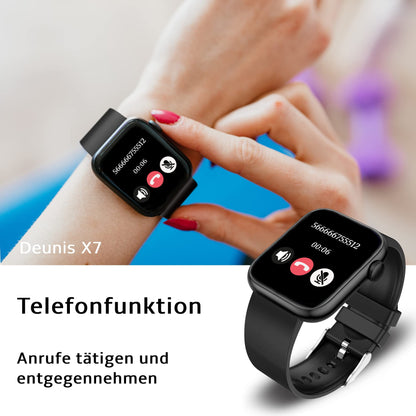 Deunis X7 Smartwatch 1.96 inch for Women Men with phone function and notifications, compatible with Android and iOS, sleep monitor, pedometer, fitness tracker (Black)