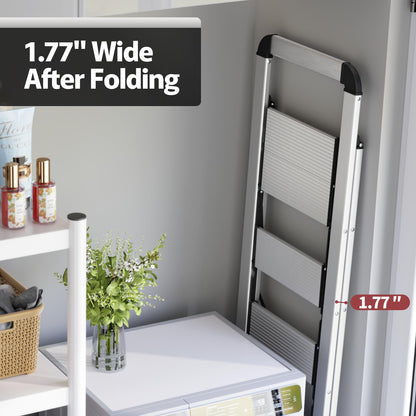 KINGRACK Folding Step Ladder, 5 Steps, with Handrail, Non-Slip Household Ladder, Locking Mechanism, Aluminum Step Stool, Max Load 150 kg.
