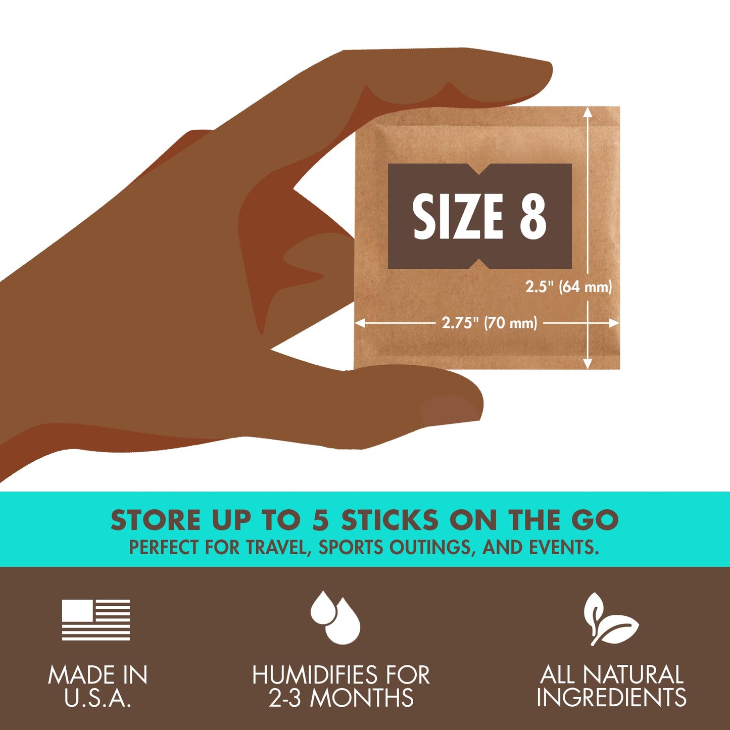 Boveda for cigars/tobacco | 2-way moisture regulation at 75% Relative Humidity | Size 8 protects up to 5 cigars | patented technology for cigar humidors | resealable packaging of 10 pieces