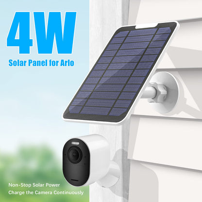 4W solar panel charger, compatible with Arlo Pro 3/4/5S/Ultra/Ultra 2/Go 2, 3m charging cable, IP65 weatherproof solar panel with 360° wall mount (magnetic connector)