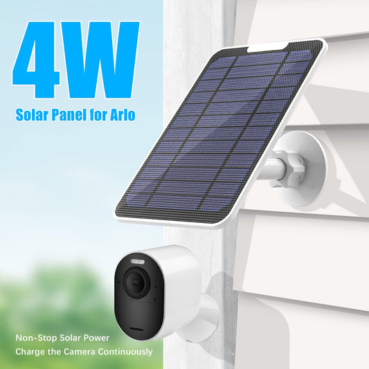 4W solar panel charger, compatible with Arlo Pro 3/4/5S/Ultra/Ultra 2/Go 2, 3m charging cable, IP65 weatherproof solar panel with 360° wall mount (magnetic connector)