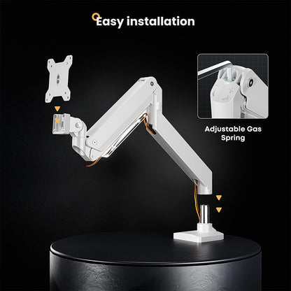 PUTORSEN Monitor Desk Mount - Heavy Duty Premium Aluminum Swivel Tilt Height Adjustable Single Arm Monitor Holder for 17"-49" LED LCD, VESA 75x75-100x100mm Supports up to 18kg-White