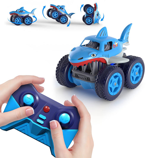 Direct loading speed adjustable Remote Control Car, RC Stunt Car 360° Rotation Flips, 2.4GHz Mini Shark Monster Truck Toy Gifts for Kids Boys Girls aged 3 years and up