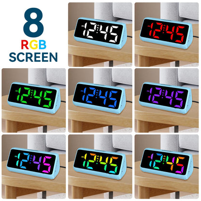 Loud alarm clock for heavy sleepers, Digital Alarm Clock with Colorful Display, Dual alarms, 5 brightness levels, 4 volume levels, Snooze function, Bedside Alarm Clock for kids, teens, seniors, and heavy sleepers.