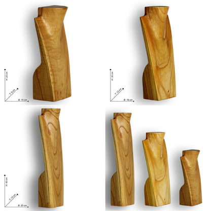 ART-CRAFT wooden necklace stand set of 3, natural wood jewelry display bust in sizes 20-30 - 40cm.
