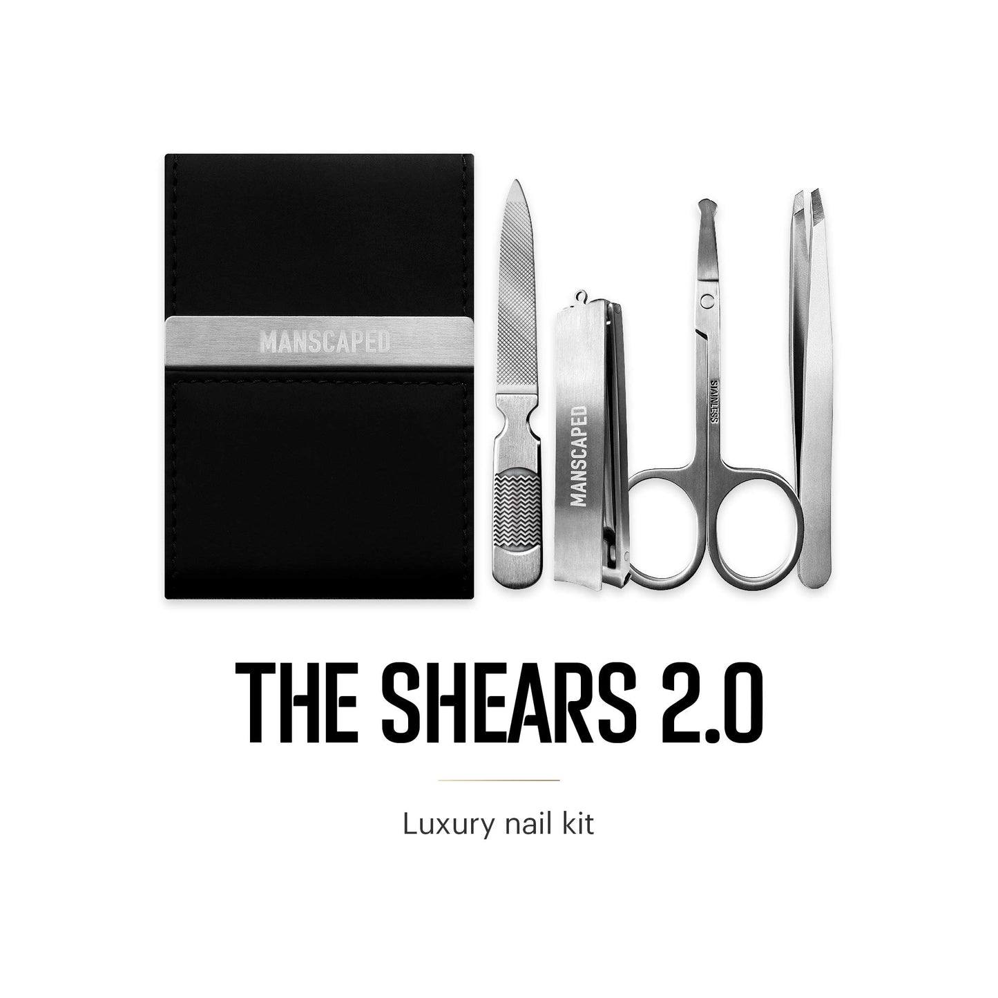 MANSCAPED® The Tool Box 4.0 includes The Lawn Mower® 4.0 Electric Trimmer, The Weed Whacker® 2.0 Nose & Ear Hair Trimmer, The Plow® 2.0, The Shears Four Piece Luxury Nail Kit, The Shed Toiletry Bag.