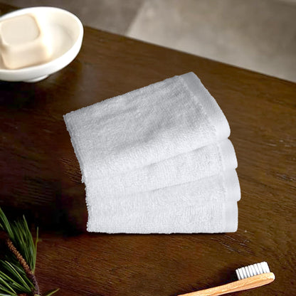 Amazon Basics face towels for bathroom, 100% cotton, highly absorbent washcloths, quick-drying, towels for beauty salon, 30 x 30 cm, 12-pack, white.