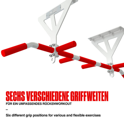 HOLD STRONG Fitness Pull-Up Bar for Ceiling Mount, HS-K-D6W, White, Studio Approved, 6 Non-slip Handles, Pull Up Exercises & more, incl. E-Book & Mounting Material, extremely sturdy