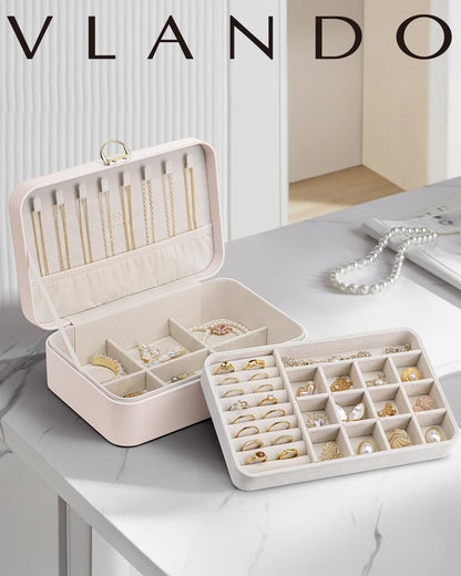 Vlando Jewelry Box for Girls Women, Double-Layer Jewelry Case, Lockable Jewelry Chest, Jewelry Storage Box for Rings Earrings Bracelets Necklaces, Jewelry Organizer.