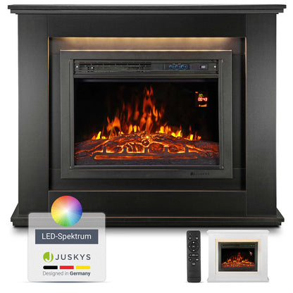 Juskys Electric Fireplace 1000/2000 W with heating, fireplace, flame effect, remote control, LED lighting & timer - Electric Fireplace Stand Fireplace black